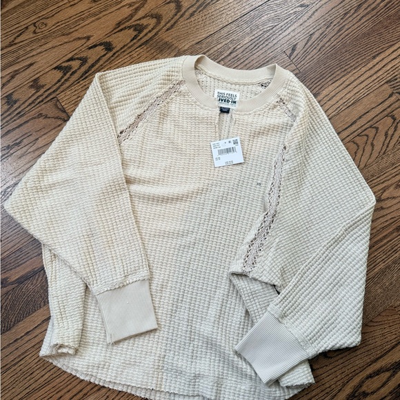 Aerie Big Hug Waffle Knit Top with Crochet Trim - XS - NWT - Picture 1 of 4